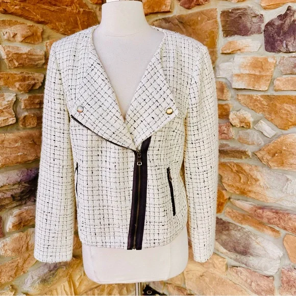 Banana Republic Factory BOUCLÉ MOTO IVORY PETITE JACKET - Picture 6 of 16